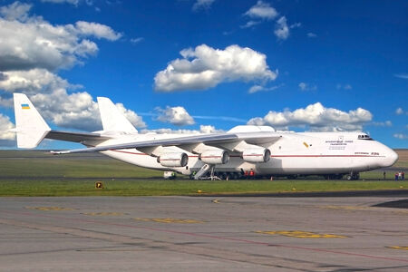 PRAGUE, CZECH REPUBLIC - SEPTEMBER 29: Antonov Design Bureau Antonov An-225 Mriya stands at PRG Airport on September 29, 2006. Mriya is the biggest plane in the world.のeditorial素材