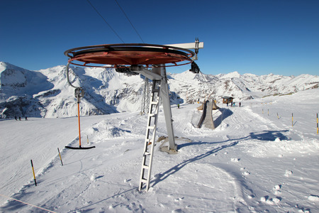 Final stop of ski surface lift in the Austrian Alpsの写真素材