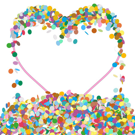 Abstract Colourful Heart Shaped Text Panel with Confetti Snippets - Vector Illustration with White Background - Dots, Points, Decorationのイラスト素材