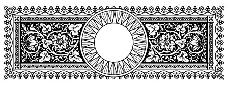 Flourish Panorama Banner Design with Ornamental Frame and Circular Free Space - Vintage Design - Retro Pattern - Horizontal Vector Illustrationのイラスト素材