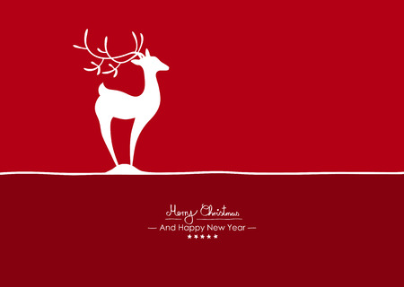 Merry Christmas - Simple Red Vector Greeting and Christmas Card Template with Shapes - Handwritten Greeting Text - Seasonal New Years Eve Background - XMas. Abstract Deer Symbol with Free Text Spaceのイラスト素材