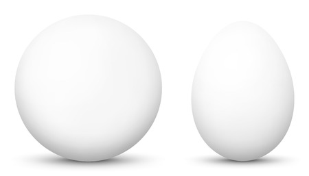 3D Vector Sphere and Egg - Side by Side - Geometrical Objects - White, Blank, Basic Surface. Spherical and Egg Shaped Item. Simple Orb and Oval - Isolated on White Background - Each Form in Own Layer.のイラスト素材