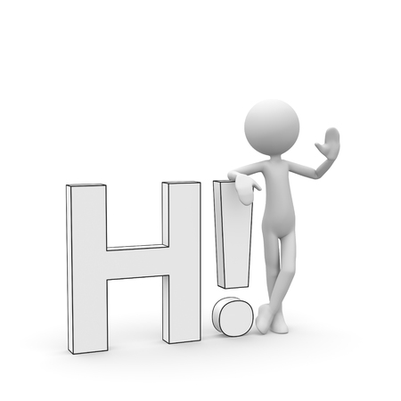 3D Cartoon Character - Little Guy say Hi! - Black and White Rendering Isolated on White Background.の写真素材