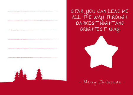 Simple Red Vector Christmas Greeting Card with Single Starlet and Poem (Rhyme). Star, You Can Lead Me All The Way Through Darkest Night and Brightest Way - Merry Christmas. Scarlet Background Color!のイラスト素材