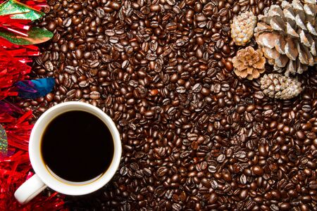 Coffee Beans w Coffee Cup Christmas Frame Borderの写真素材