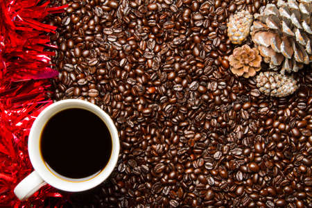 Coffee Beans w Coffee Cup Christmas Frame Borderの写真素材