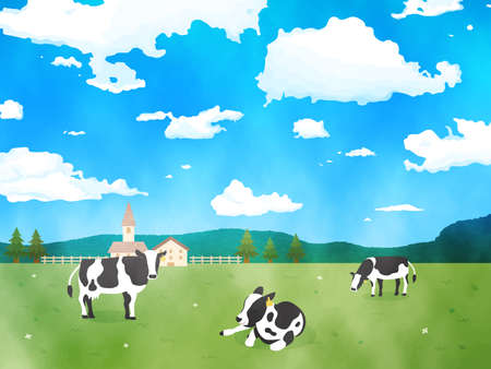 It is an illustration of a Ranch landscape.のイラスト素材