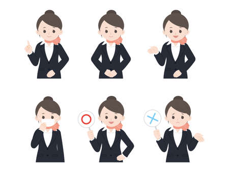 It is an illustration of a Flight attendant gesture set.