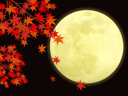 It is an illustration of a Moon landscape with Autumn leaves.のイラスト素材