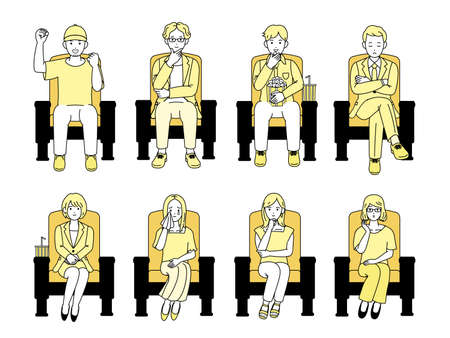 It is an illustration of a Movie theater and People.のイラスト素材