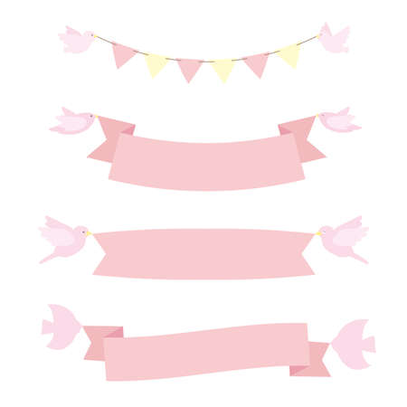 It is an illustration of Birds and ribbon set.のイラスト素材