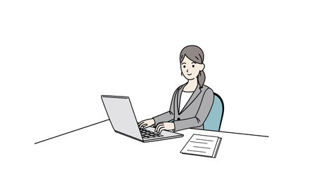 It is an illustration of a Woman and computer desk work.のイラスト素材