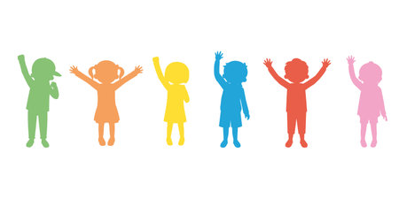 It is an illustration of a Wave hands kids silhouette.のイラスト素材