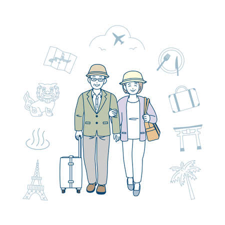 It is an illustration of a Old couple go travel.のイラスト素材