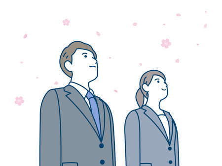It is an illustration of a Business person and Sakura.のイラスト素材