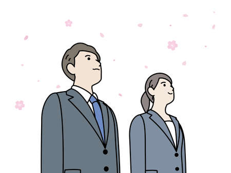 It is an illustration of a Business person and Sakura.のイラスト素材