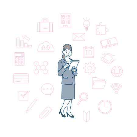 It is an illustration of a Businesswoman using tablet.のイラスト素材