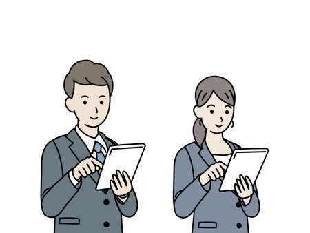 It is an illustration of a Business person use tablet.のイラスト素材