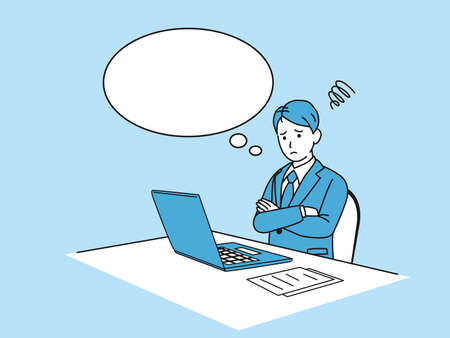 It is an illustration of a Worried man in front of a computer.のイラスト素材