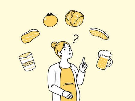 It is an illustration of a Pregnant woman pregnancy foods.のイラスト素材