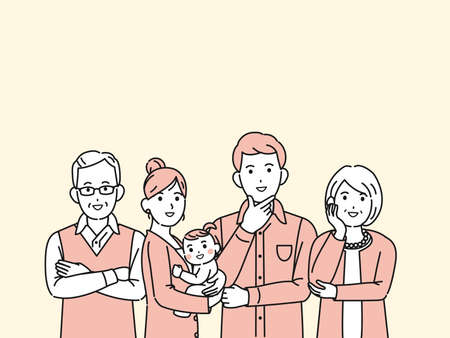 It is an illustration of a Three generations family look up.のイラスト素材