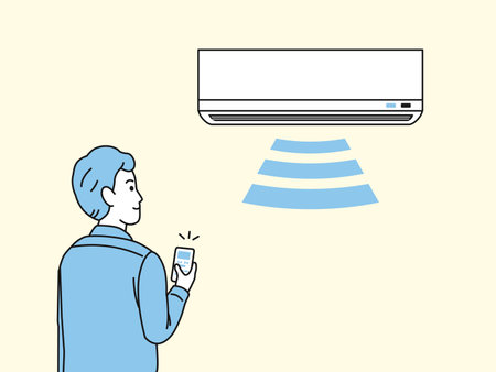 It is an illustration of a Man turning on the air conditioner.のイラスト素材