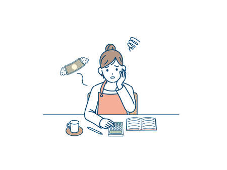 It is an illustration of a Housewife woman writing household expenses deficit.のイラスト素材
