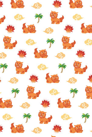 It is an illustration of a Okinawa shisa seamless pattern background.のイラスト素材