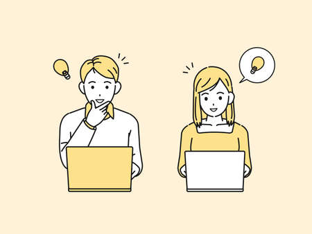 It is an illustration of a Young person is working on a pc. idea.のイラスト素材