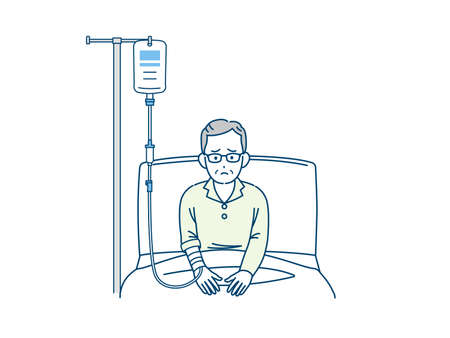 It is an illustration of a Old man hospitalization and I.V.のイラスト素材