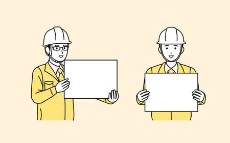 It is an illustration of a Site foreman have a board.のイラスト素材