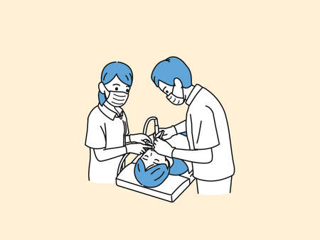 It is an illustration of a Dentist treating teeth.のイラスト素材