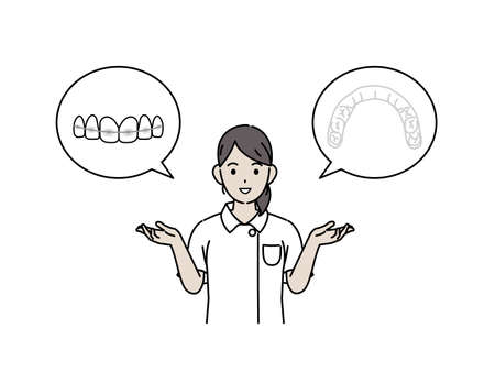 It is an illustration of a Dentist woman explanation orthodontics illustration.のイラスト素材