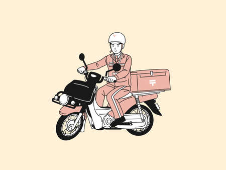 It is an illustration of a Post office staff riding a motorcycle.のイラスト素材