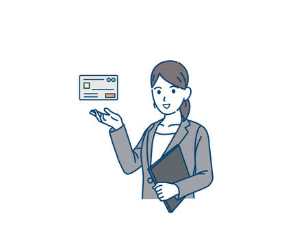It is an illustration of a Woman explaining credit cards.のイラスト素材