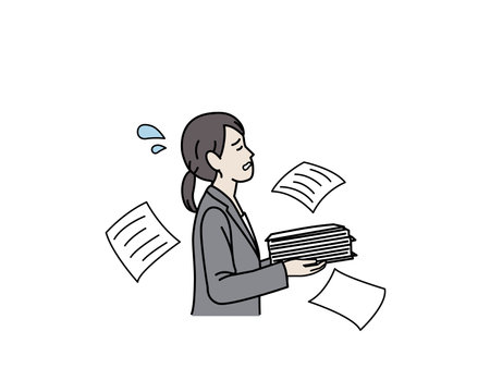 It is an illustration of a Busy Businesswoman with a lot of work.のイラスト素材