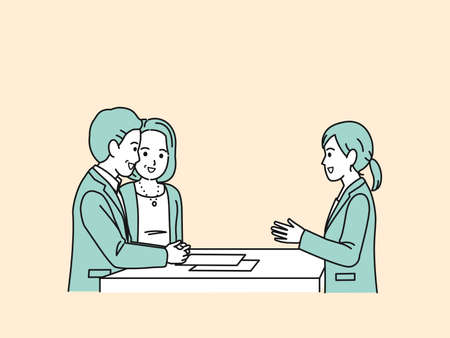 It is an illustration of a Businesswoman explaining to a customer.のイラスト素材