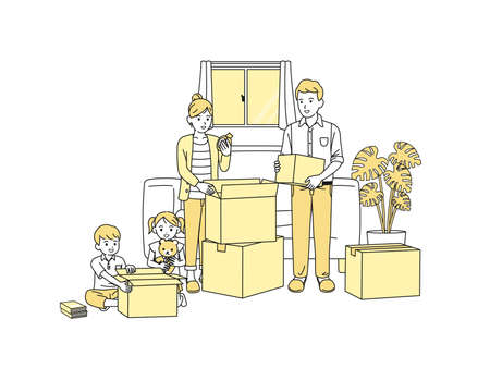 Clip art of Families preparing to move out.のイラスト素材