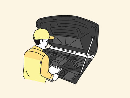 Clip art of Automobile mechanic inspecting a vehicle.のイラスト素材