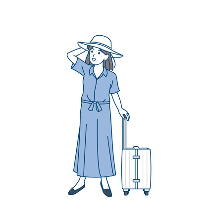 Clip art of Young woman traveling alone.のイラスト素材