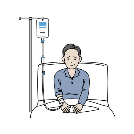 Clip art of Middle aged man being hospitalized.のイラスト素材