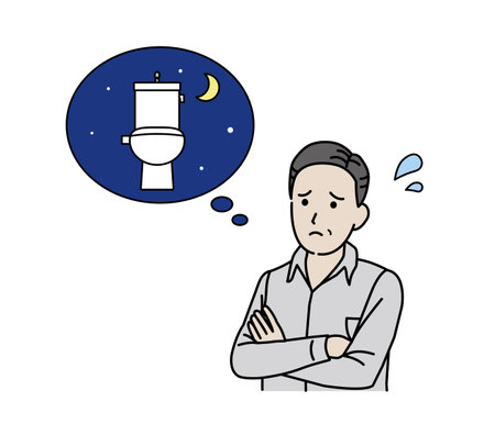 Clip art of Middle aged man with frequent urination problems.のイラスト素材