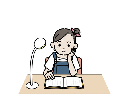 Illustration of a girl reading a book.のイラスト素材