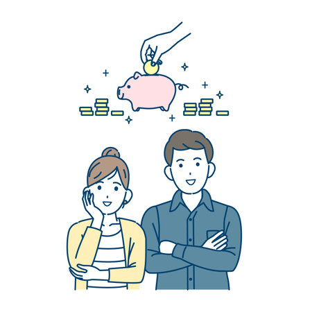 Clip art of Couple thinking about savings.のイラスト素材