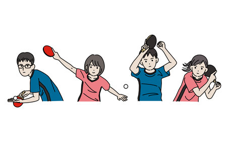 Clip art of Junior and senior high school students who belong to a table tennis club.のイラスト素材