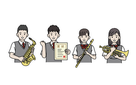 Clip art of unior high and high school students who belong to a brass band.のイラスト素材