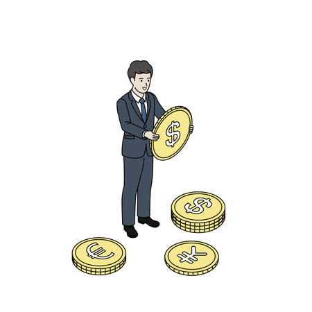 Clip art of Businessman choosing currency.のイラスト素材