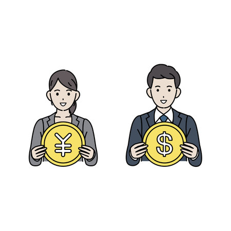 Clip art of Business person with different currencies.のイラスト素材