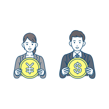 Clip art of Business person with different currencies.のイラスト素材