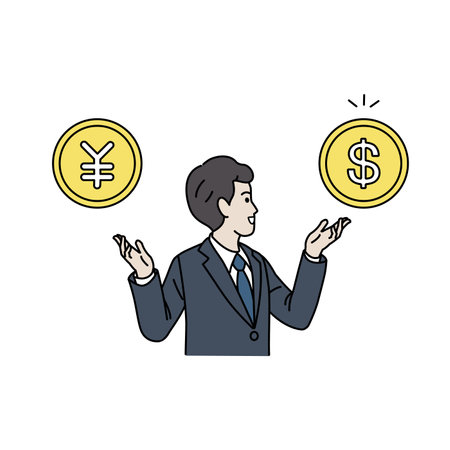 Clip art of Businessman choosing currency.のイラスト素材
